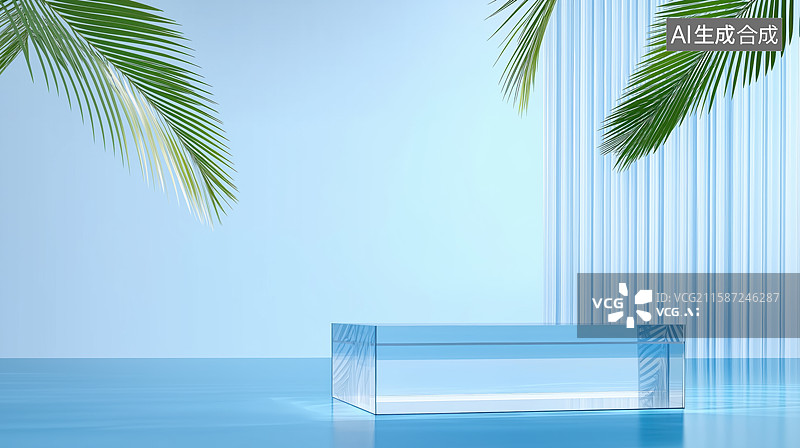 【AI数字艺术】水上平台与绿植的现代艺术装置图片素材