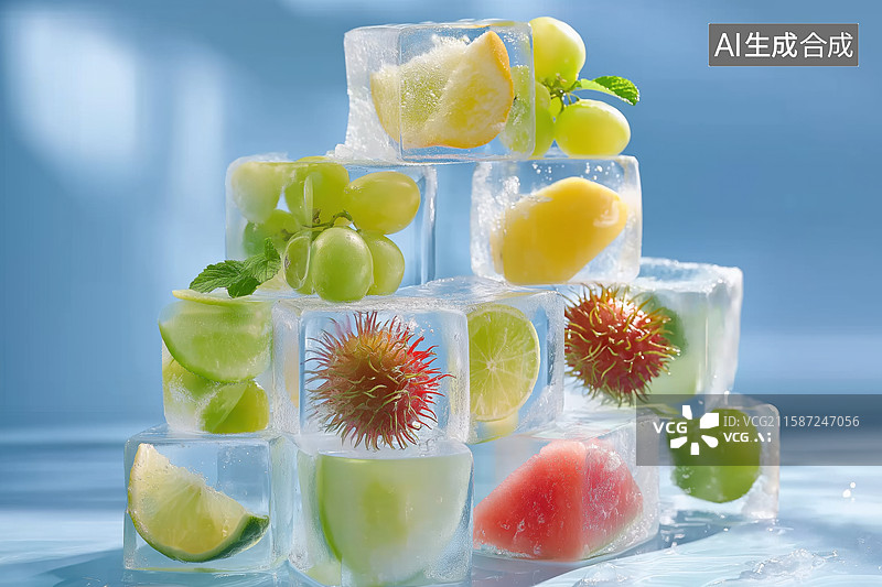 【AI数字艺术】水果冰块创意堆叠图片素材