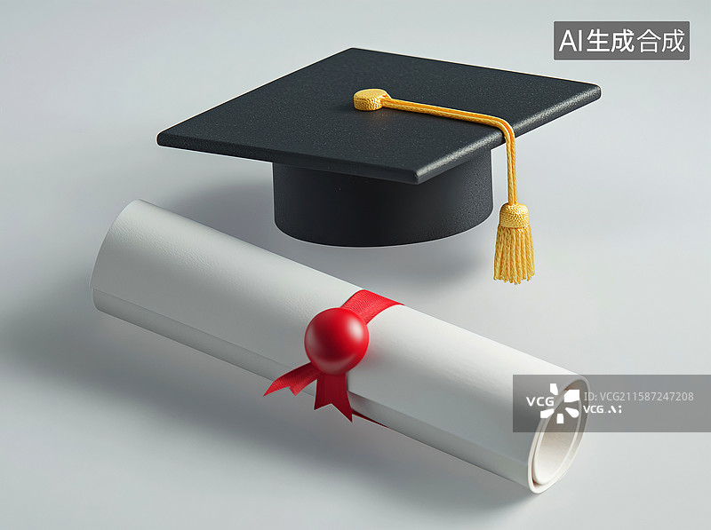 【AI数字艺术】博士研究生毕业学位帽文凭3D插画图片素材