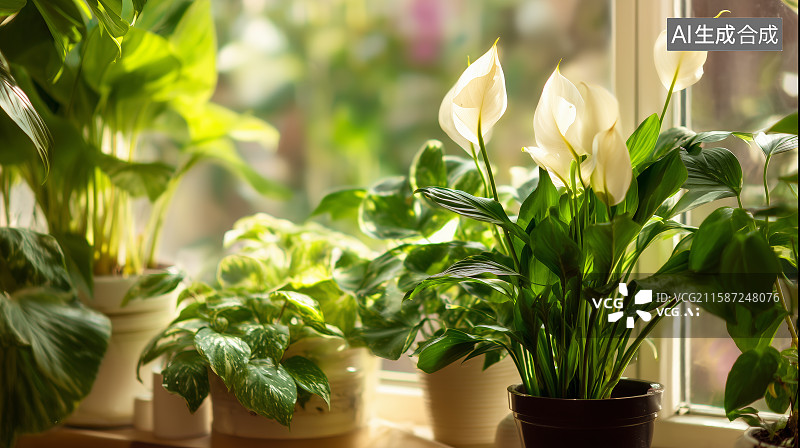 【AI数字艺术】窗边绿植，阳光明媚图片素材