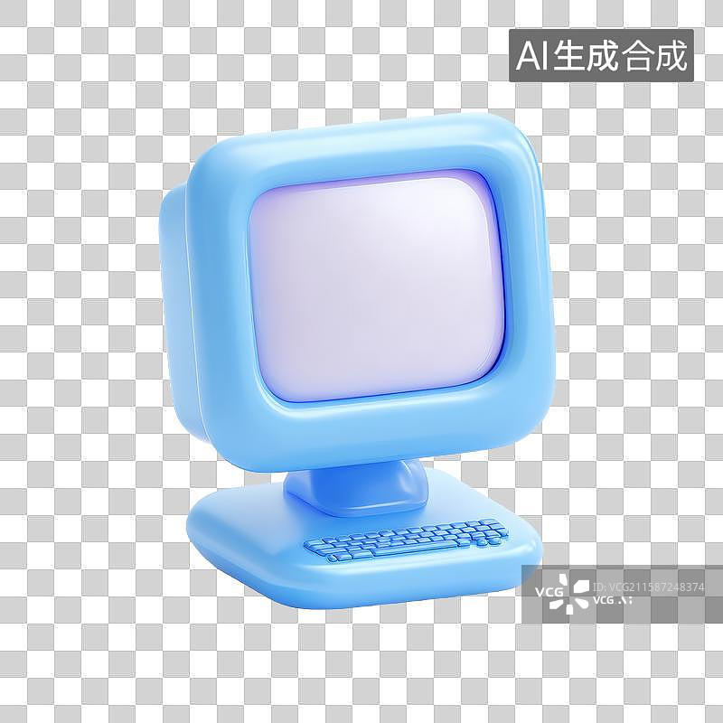 【AI数字艺术】蓝色复古电脑显示器模型图片素材