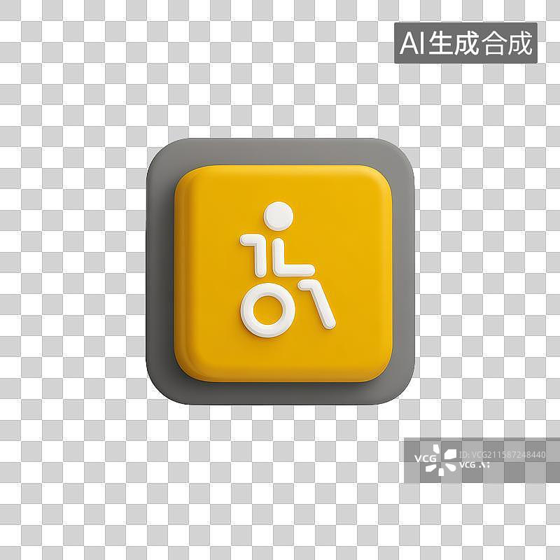 【AI数字艺术】黄色背景上的轮椅图标按钮图片素材