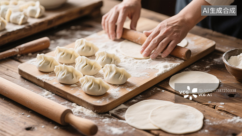 【AI数字艺术】饺子制作的温馨时刻图片素材