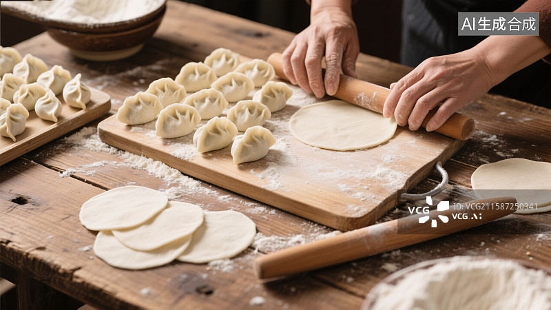 【AI数字艺术】饺子制作的温馨时刻图片素材