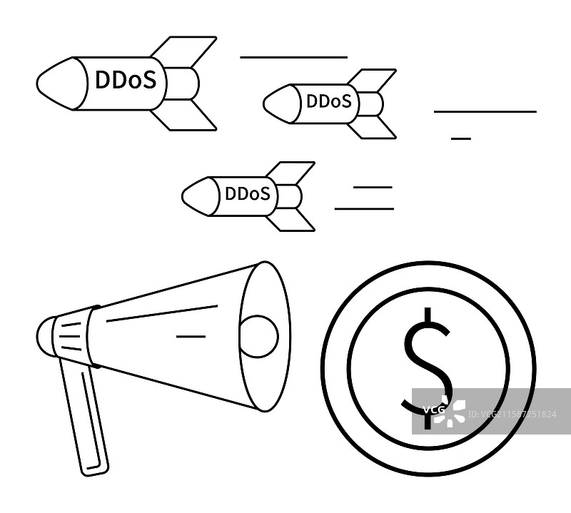 网络攻击威胁由DDoS导弹表示图片素材