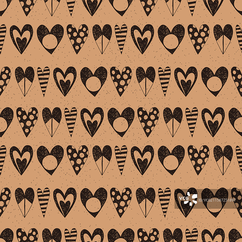 卡夫特背景上的心形涂鸦无缝图案图片素材