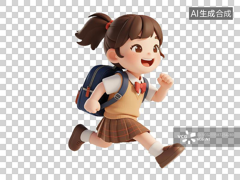 【AI数字艺术】一个男孩身着校服，背着书包，奔跑，3D免抠元素图片素材