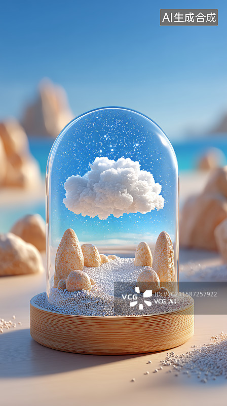 【AI数字艺术】沙漠中的云朵玻璃罩图片素材