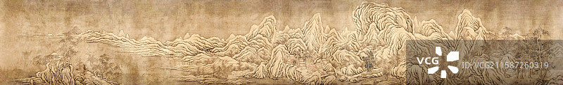 中国南宋刘松年绘雪山图中国画全卷图片素材
