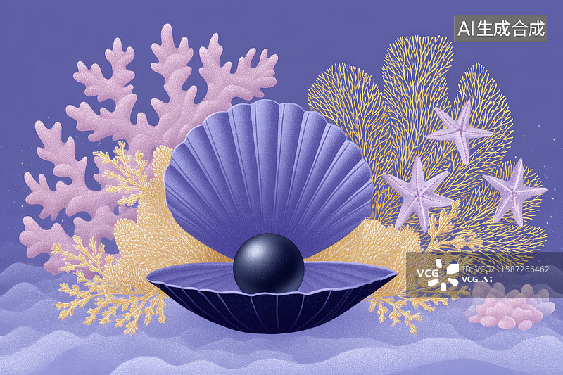 【AI数字艺术】贝壳内的黑珍珠图片素材