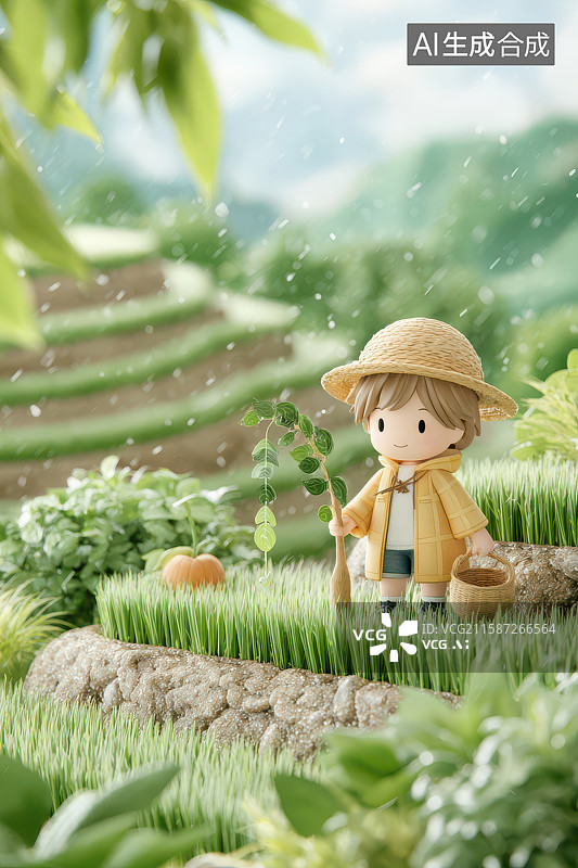 【AI数字艺术】田野农夫劳作田园风光画面图片素材