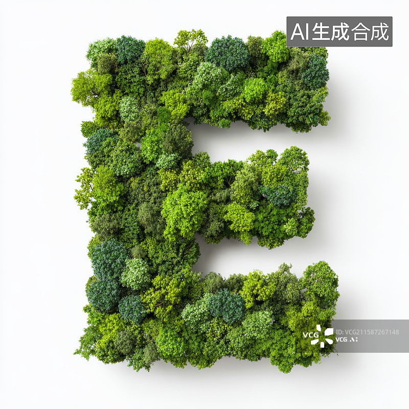 【AI数字艺术】由绿色树木构成的字母E图片素材