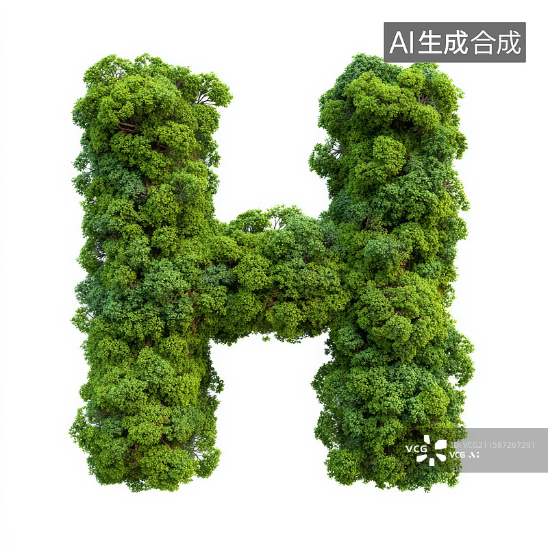 【AI数字艺术】由绿色树木构成的字母H图片素材