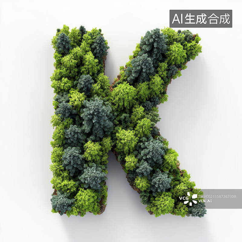 【AI数字艺术】由绿色树木构成的字母K图片素材