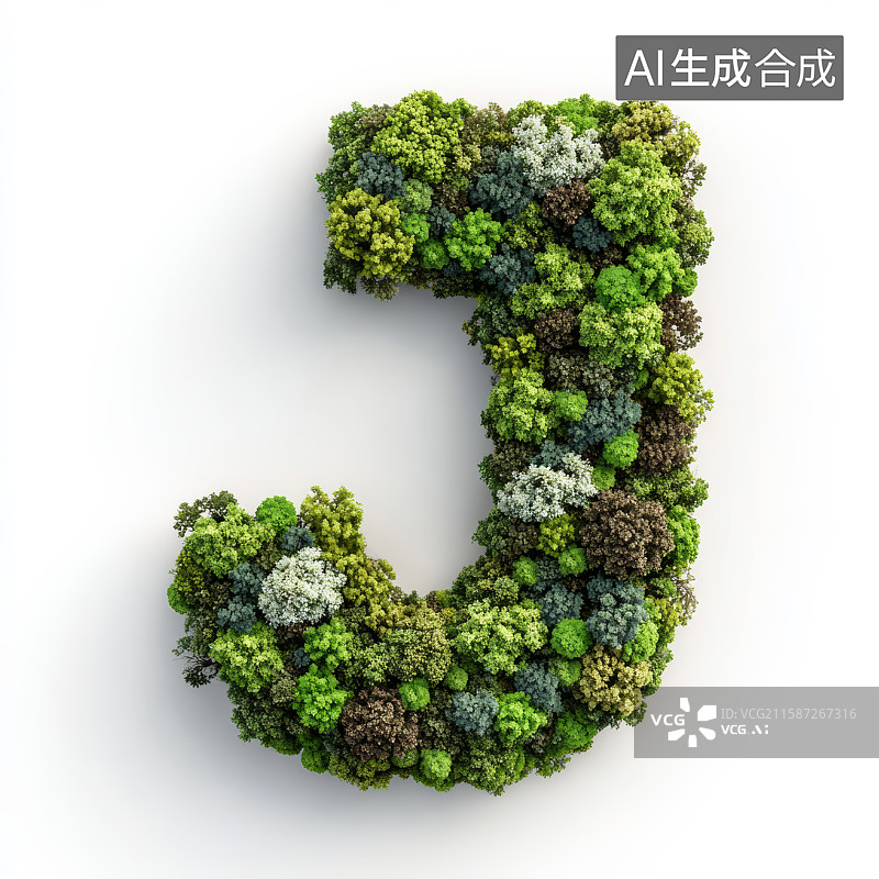 【AI数字艺术】由绿色树木构成的字母J图片素材