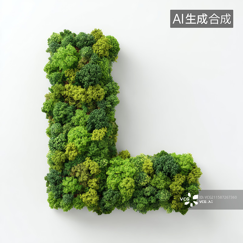 【AI数字艺术】由绿色树木构成的字母L图片素材