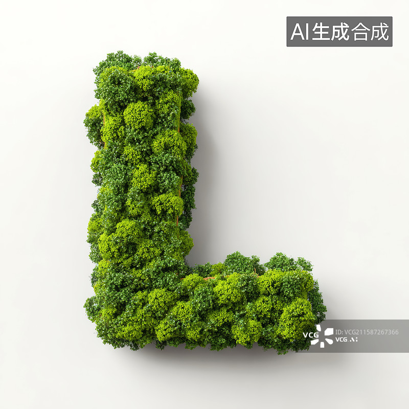 【AI数字艺术】由绿色树木构成的字母L图片素材
