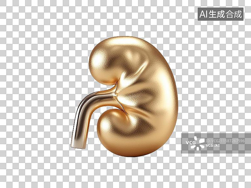 【AI数字艺术】3D渲染，肾，肾脏，金色泌尿系统，免抠元素图片素材
