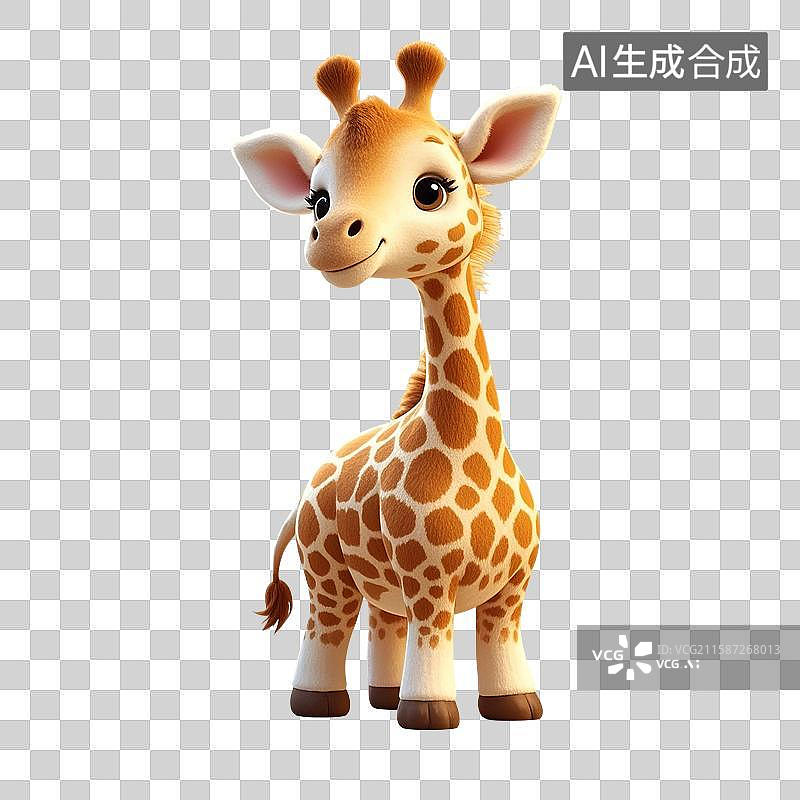 【AI数字艺术】3D渲染动物，长颈鹿。可爱的卡通长颈鹿，婴儿安抚玩具，新生儿，母婴，免抠元素图片素材