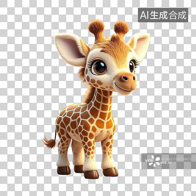 【AI数字艺术】3D渲染动物，长颈鹿。可爱的卡通长颈鹿，婴儿安抚玩具，新生儿，母婴，免抠元素图片素材
