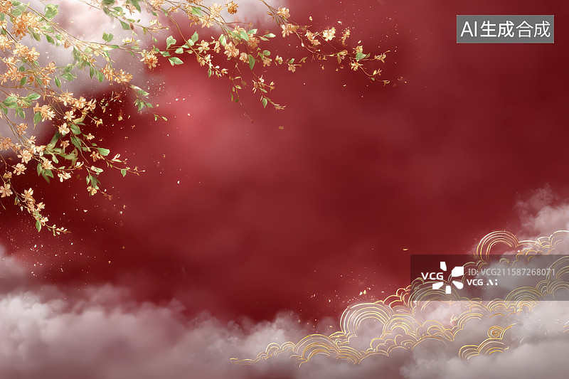 【AI数字艺术】黄花云雾云纹中式古典背景图片素材