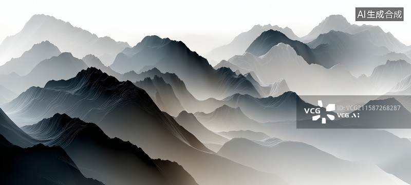 【AI数字艺术】云雾缭绕的层叠山峦图片素材