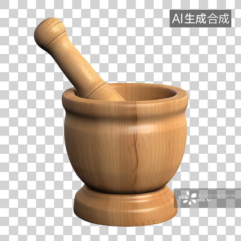 【AI数字艺术】3D渲染，研钵，研磨器，捣药罐，石臼和杵，中医中药免抠元素图片素材