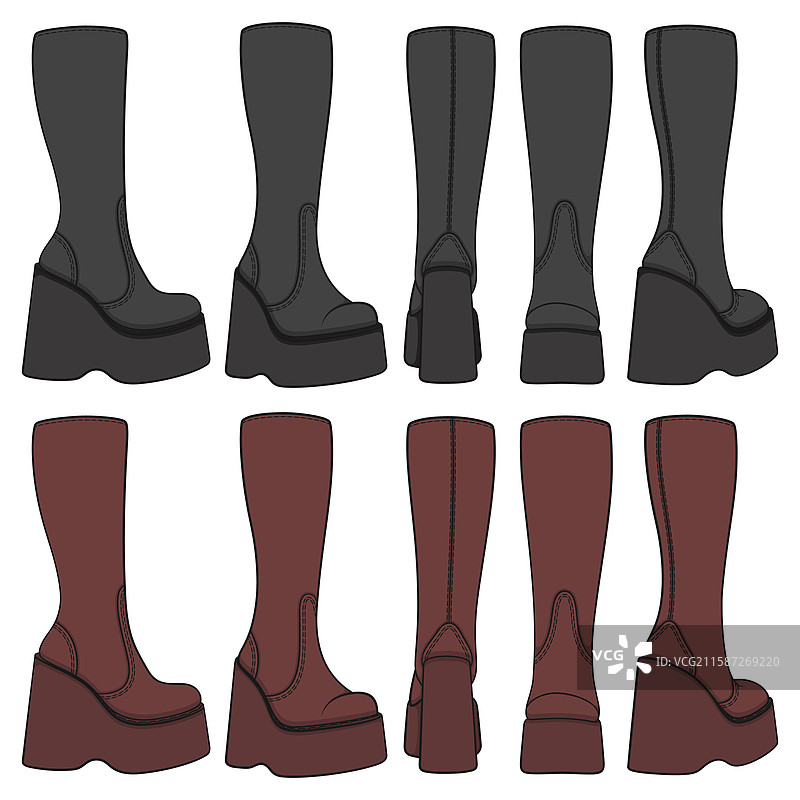 一套彩色复古平台靴图片素材