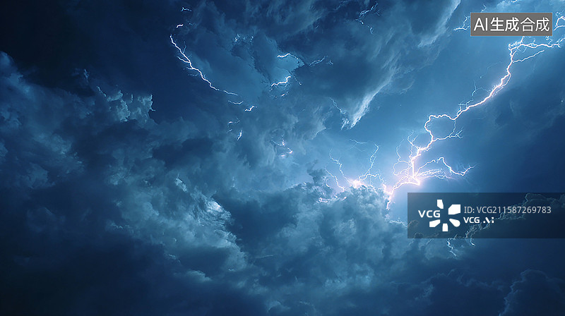 【AI数字艺术】夜幕下的闪电风暴图片素材