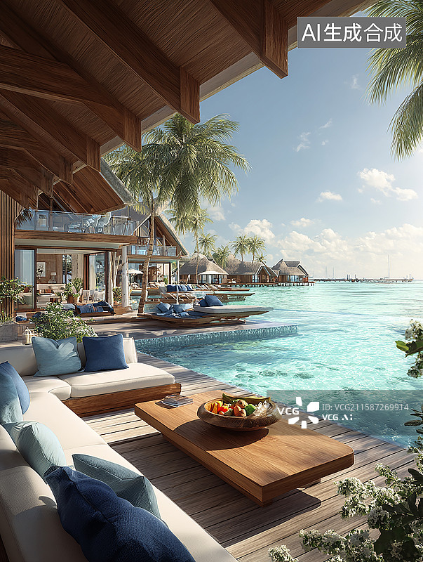 【AI数字艺术】马尔代夫水上酒店屋度假图片素材