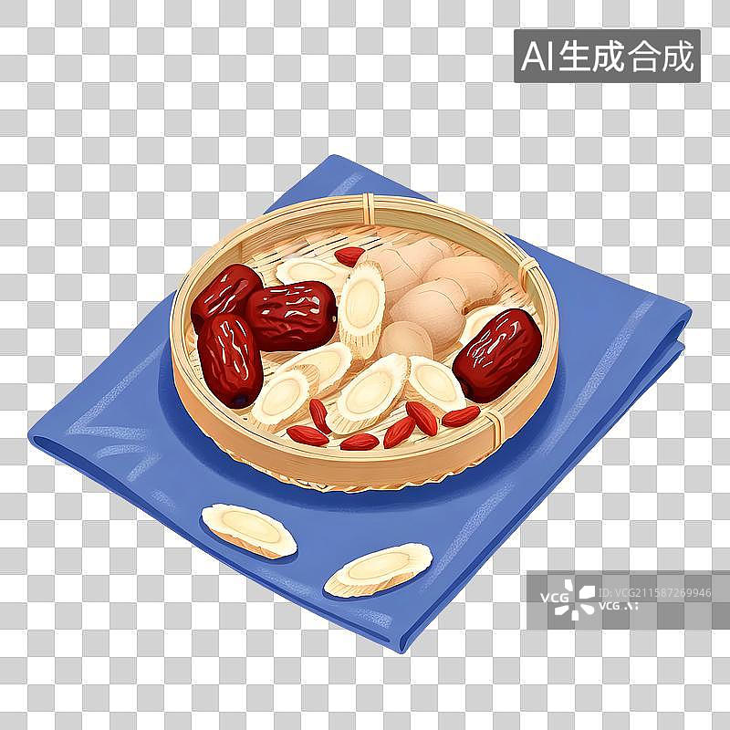 【AI数字艺术】国风手绘插画，黄芪，白芷，白芍，红枣，桂圆，枸杞，中药，中医图片素材