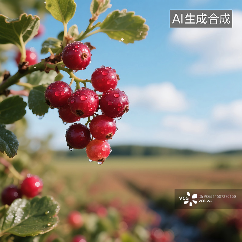 【AI数字艺术】丰收的蔓越莓与户外景色图片素材