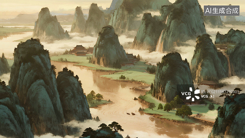 【AI数字艺术】水墨山水画图片素材
