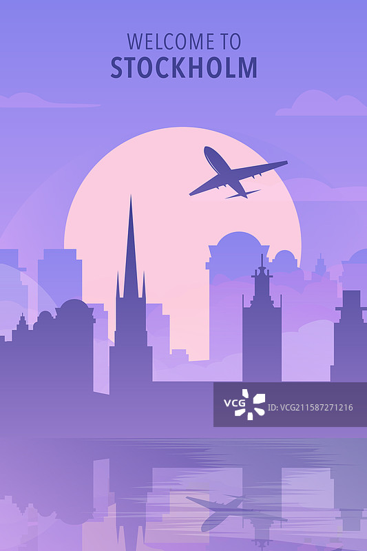 欢迎来到瑞典斯德哥尔摩渐变城市海报图片素材