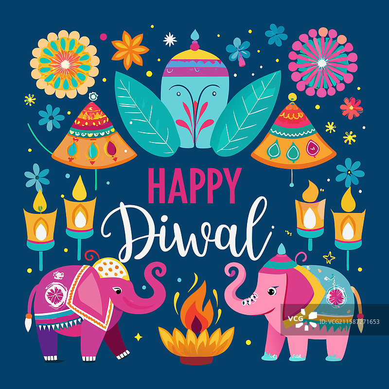 带有民族图案和灯笼的排灯节邀请设计图片素材