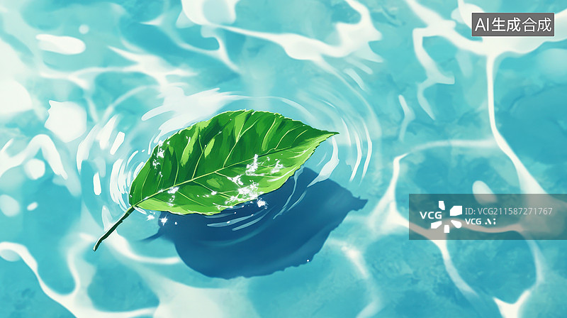 【AI数字艺术】自然户外水面上的绿色叶子图片素材