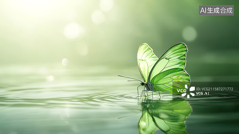 【AI数字艺术】自然户外水面上的绿色叶子图片素材