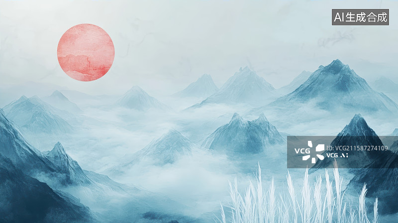 【AI数字艺术】秋季古风芦苇节气插画图片素材