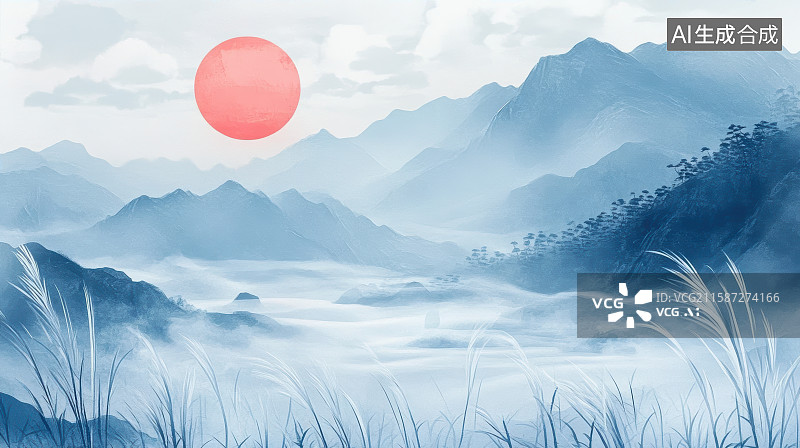 【AI数字艺术】秋季古风芦苇节气插画图片素材