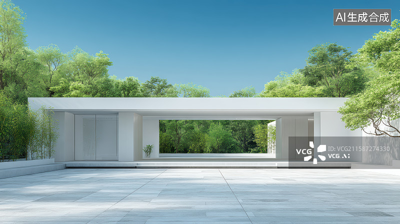 【AI数字艺术】现代别墅庭院空间图片素材