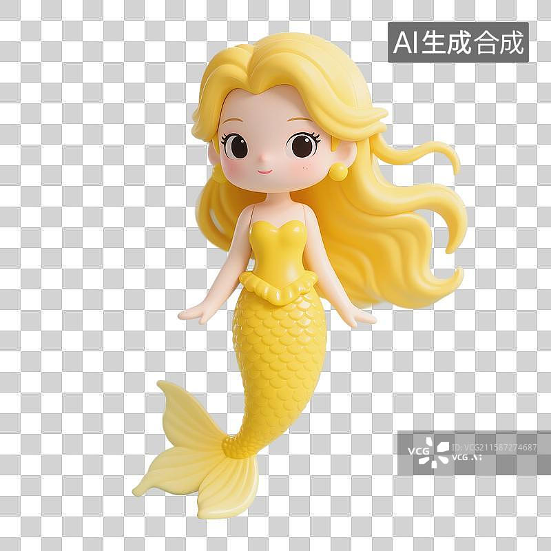 【AI数字艺术】3D渲染，可爱的卡通美人鱼，免抠元素图片素材
