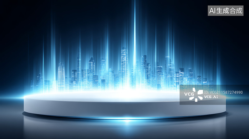 【AI数字艺术】未来感数字城市与简洁平台图片素材