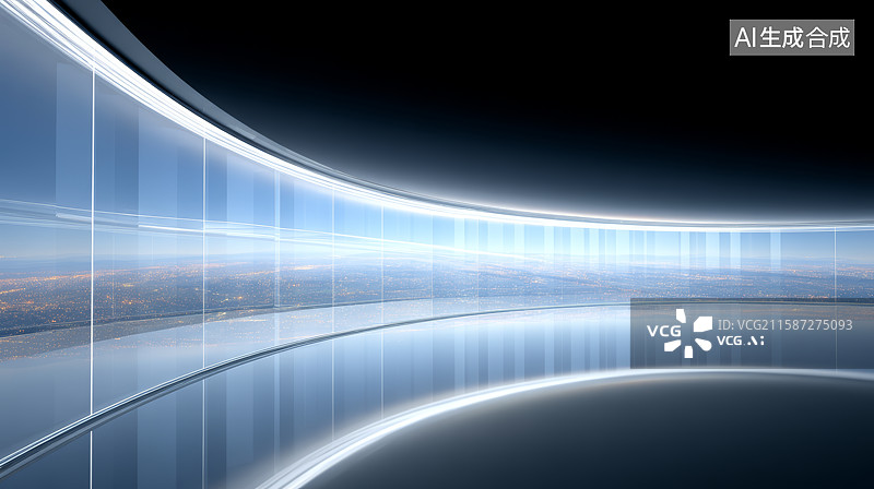 【AI数字艺术】现代抽象弧形玻璃全景设计图片素材