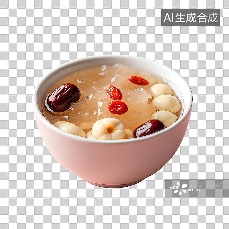 【AI数字艺术】一碗银耳莲子羹，银耳，夏天养生甜品，特写，中国传统美食免抠元素图片素材
