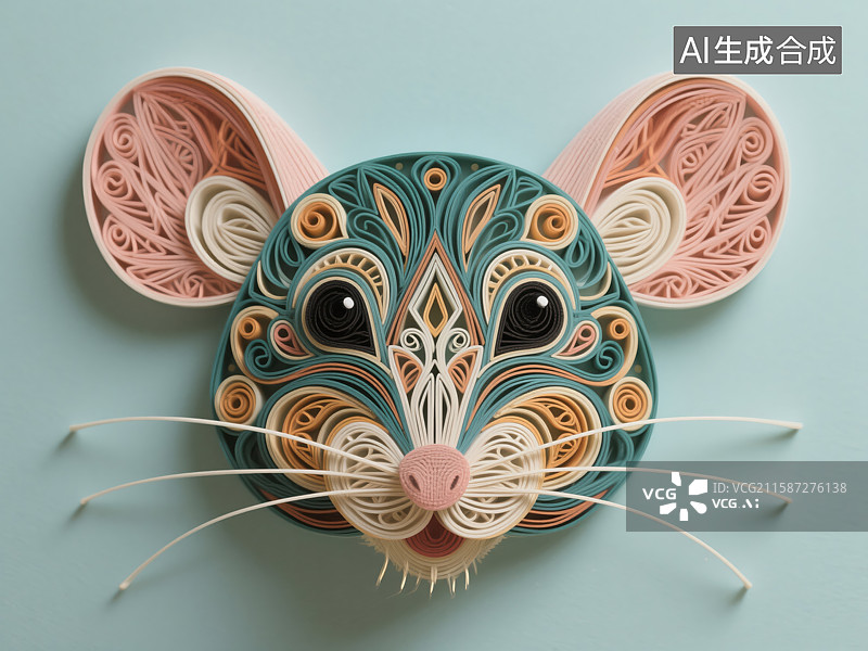 【AI数字艺术】彩色纸艺老鼠头像图片素材