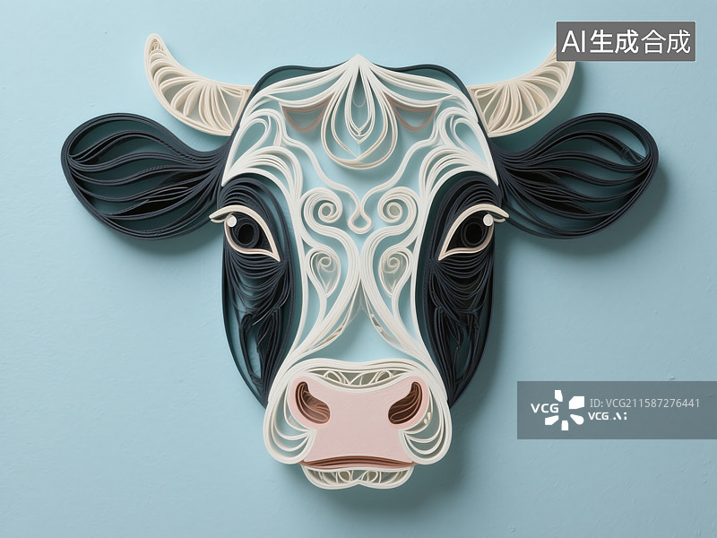 【AI数字艺术】纸艺牛头艺术作品图片素材