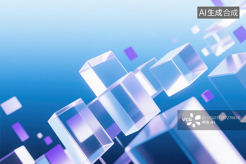 【AI数字艺术】渐变背景下的透明立方体排列图片素材