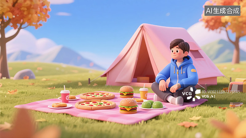 【AI数字艺术】秋日露营野餐插画图片素材