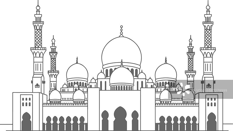 优雅的极简线条艺术，描绘谢赫扎耶德大清真寺图片素材