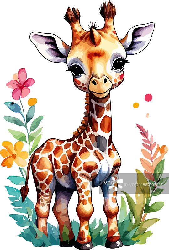hand-painted watercolor giraffe图片素材